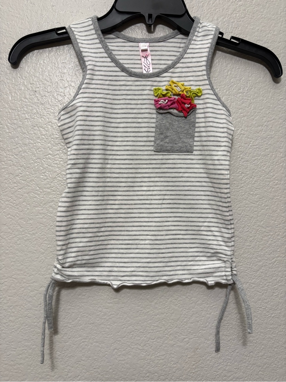 Girls' Gray Striped Tank Top with Pocket Ruffle Accents